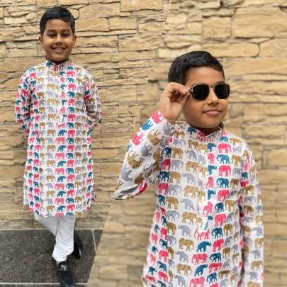 Occasional Wear Kids Cotton Printed Kurta Pyjama