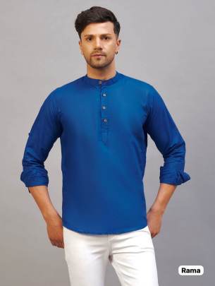 Blue Comfort Slim Fit Short Men Kurta