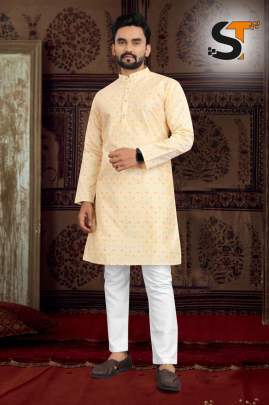 Outstanding Mens Jacquard Silk Kurta Pyjama 