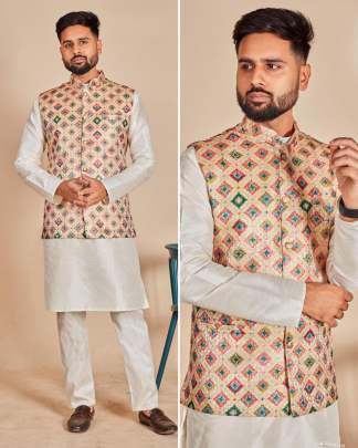 PLEASANT SOFT SILK KURTA PYJAMA WITH KOTI FOR MEN