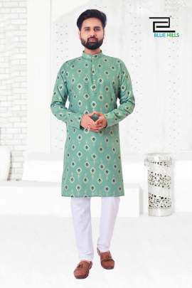 PRODIGIOUS PISTA HEAVY COTTON PRINTED MENS KURTA PYJAMA 