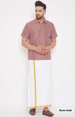 Peach Silk shirt with dhoti for men's 