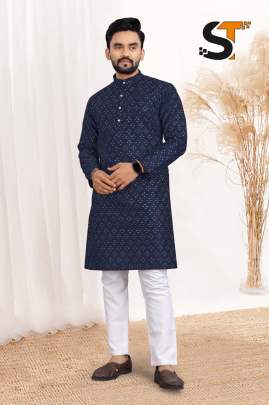 Pleasant Mens Jacquard Silk Kurta Pyjama