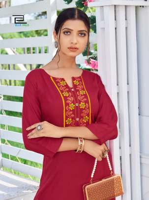 CITY GIRL - RED RAYON CASUAL WEAR KURTI WITH EMBROIDERY WORK