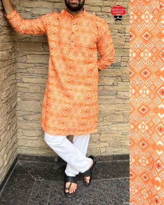 STAGGERING COTTON PRINTED KURTA PYJAMA FOR MEN