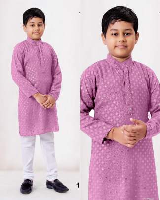 STRIKING RAYON PINK KIDS KURTA PYJAMA WITH CHIKANKARI WORK