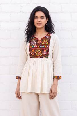 Cream Ladies Short kurti for navratri 