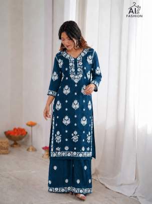 Soft fabric rayon chikankari kurti