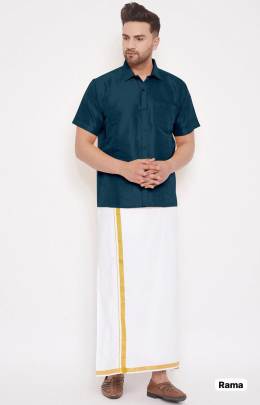 Solid Silk shirt with dhoti for men's 