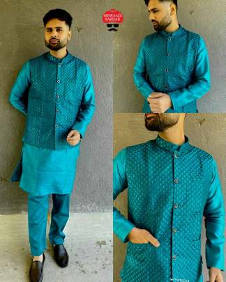 TERRIFIC RAMA KURTA PYJAMA WITH KOTI FOR MEN