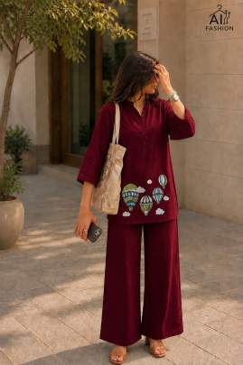 Trending Embroidery Kurti Palazzo Set | Heavy Dabbu Cotton Co-ord Set for Women