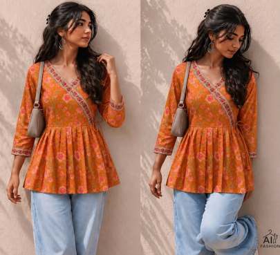 Trendy Angrakha Style Short Kurti 