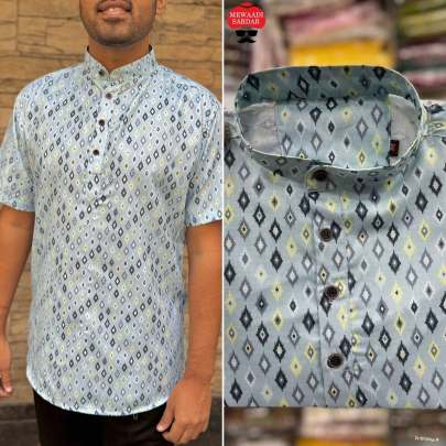 White Cotton printed short kurta 