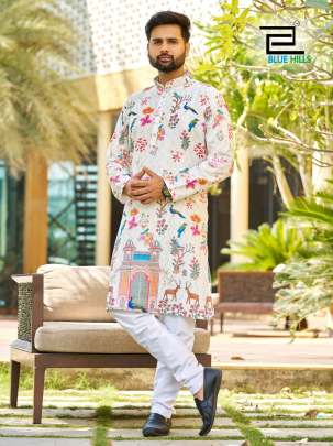 White Printed Men Kurta 