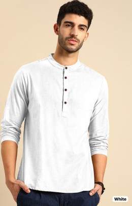 White linen short kurta for men