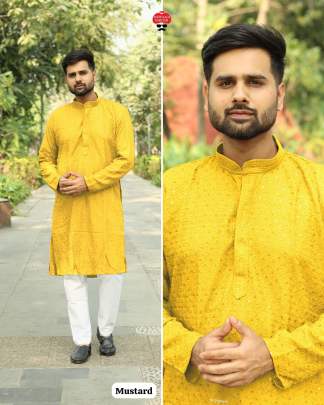 YELLOW HEAVY RAYON KURTA PYJAMA FOR MEN