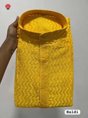 Yellow Embroidery Men Kurta