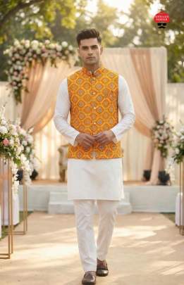 Yellow Haldi Special designer kurta koti set exporter