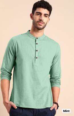 pastel shade linen short kurta for men