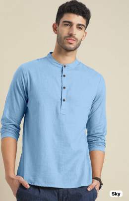 pastel shades linen short kurta for men